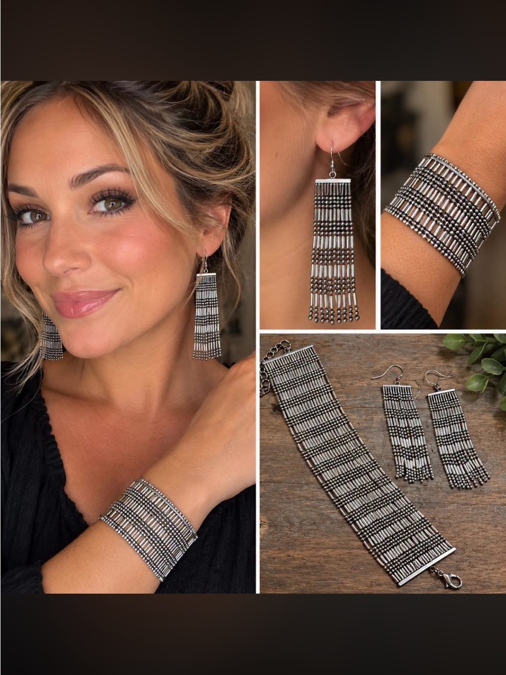 Plunder Silver Fringe Beaded Drop Earrings